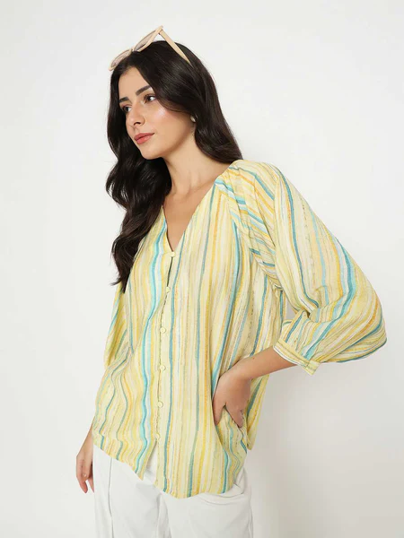 Striped Rayon Blend Yellow Top