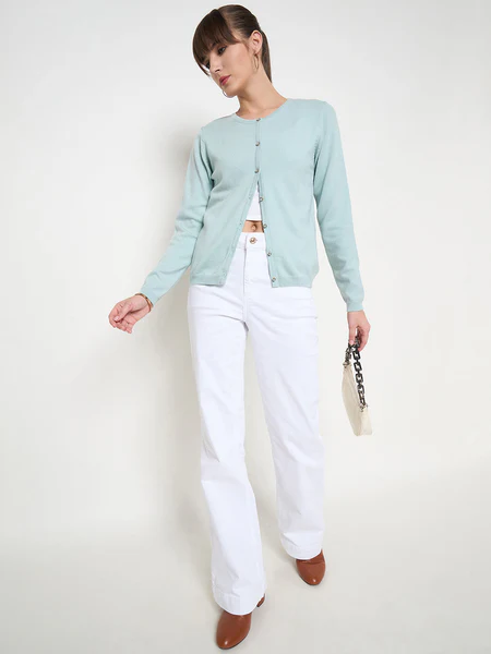 Crew Neck Button Down Mint Green Cardigan