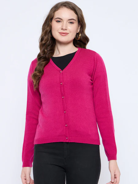 Solid Fuschia Button Down Cardigan