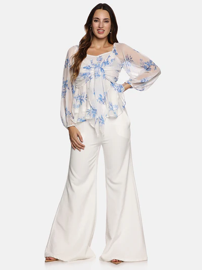 Floral White Front Tie Knot Peplum Top